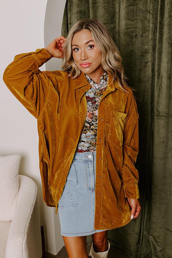 Impressions Pure Heart Velvet Button Up In Mustard