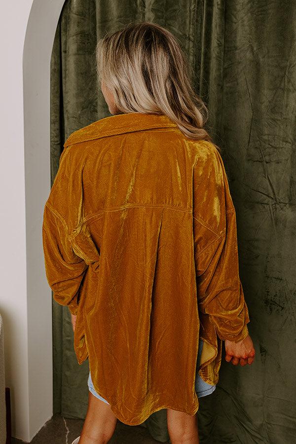 Impressions Pure Heart Velvet Button Up In Mustard