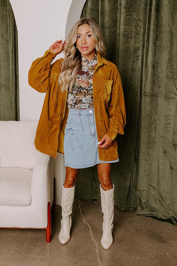Impressions Pure Heart Velvet Button Up In Mustard