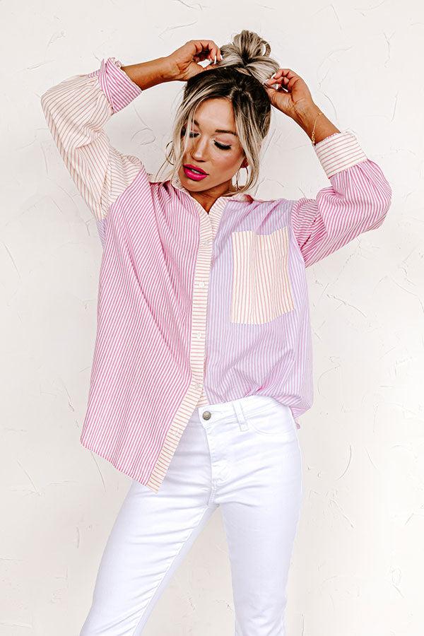 Impressions Pure Peace Stripe Button Up In Pink