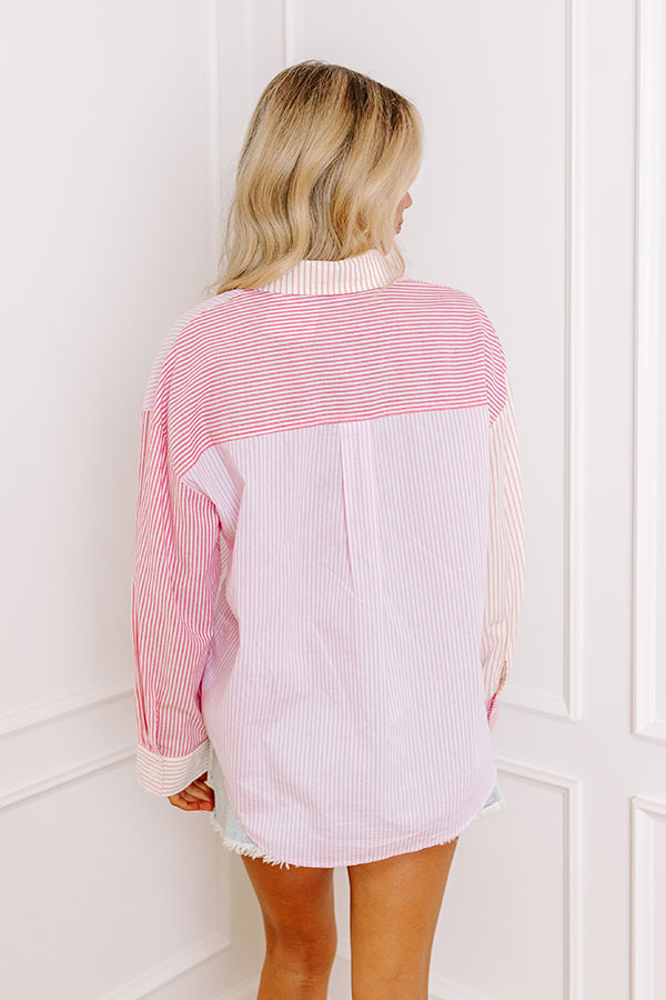 Impressions Pure Peace Stripe Button Up In Pink