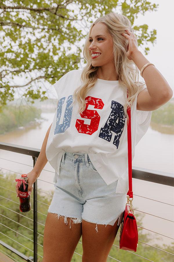 Impressions Red White And Lace USA Embroidered Tee