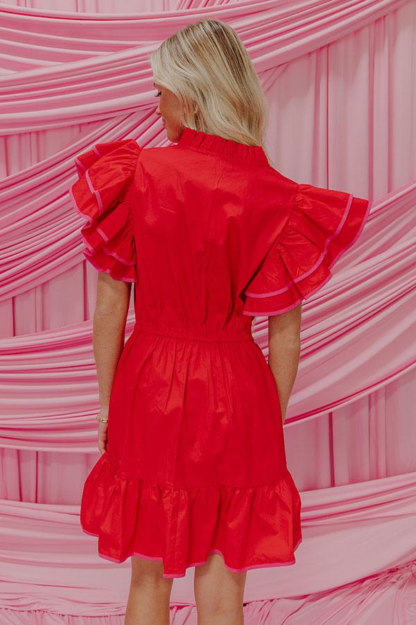 Impressions Red Wine Sippin' Ruffle Mini Dress