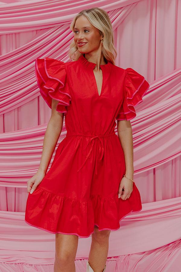 Impressions Red Wine Sippin' Ruffle Mini Dress