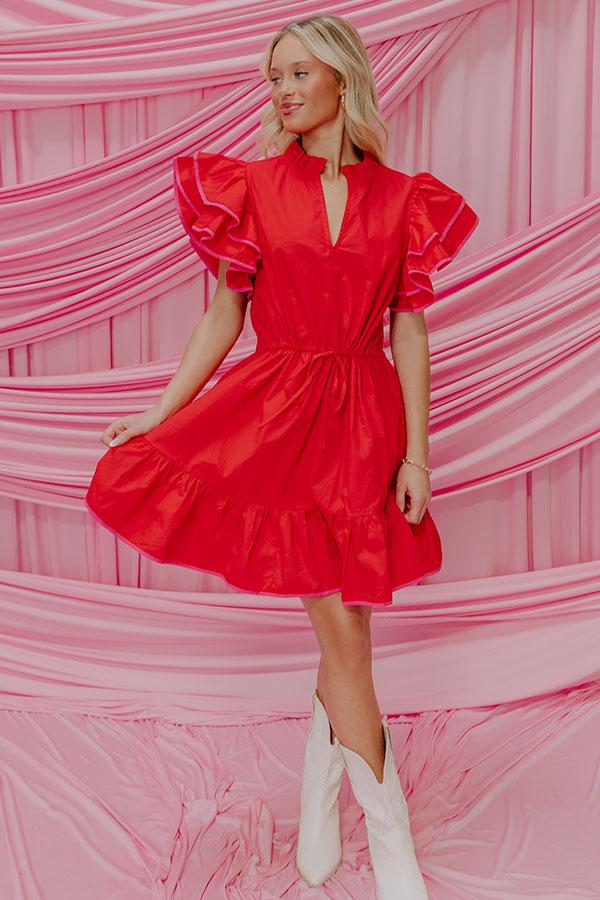 Impressions Red Wine Sippin' Ruffle Mini Dress