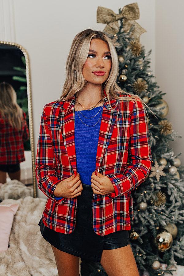 Impressions Red Wine Sipping Plaid Blazer