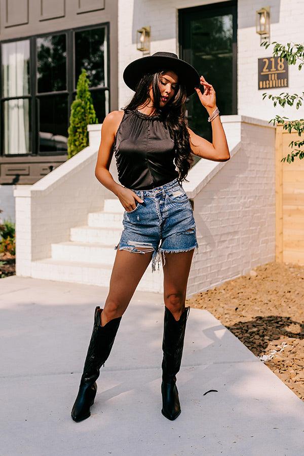 Impressions Renegade Ruched Satin Top In Black