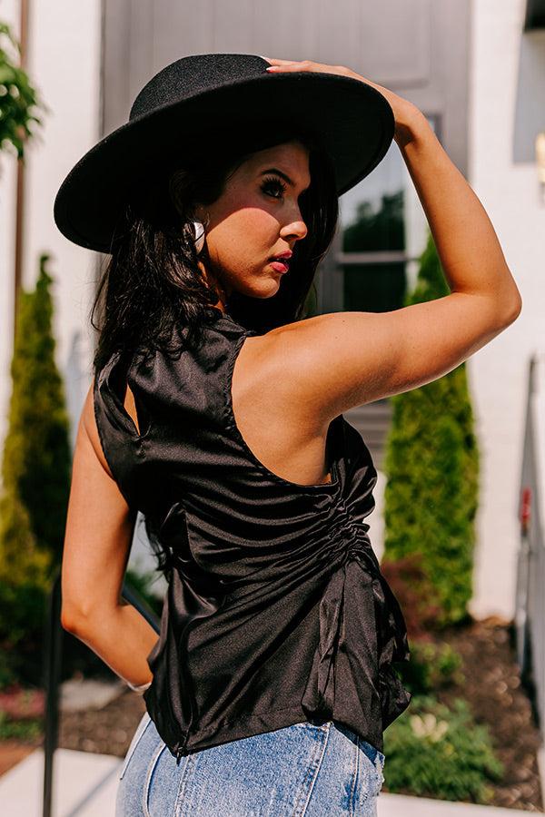 Impressions Renegade Ruched Satin Top In Black