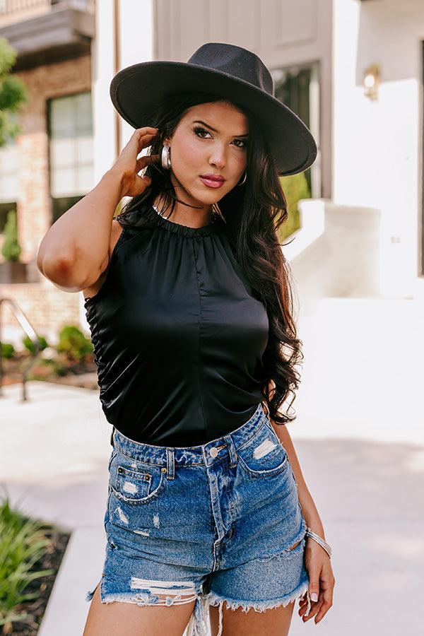 Impressions Renegade Ruched Satin Top In Black