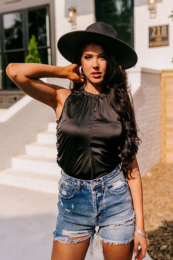 Impressions Renegade Ruched Satin Top In Black