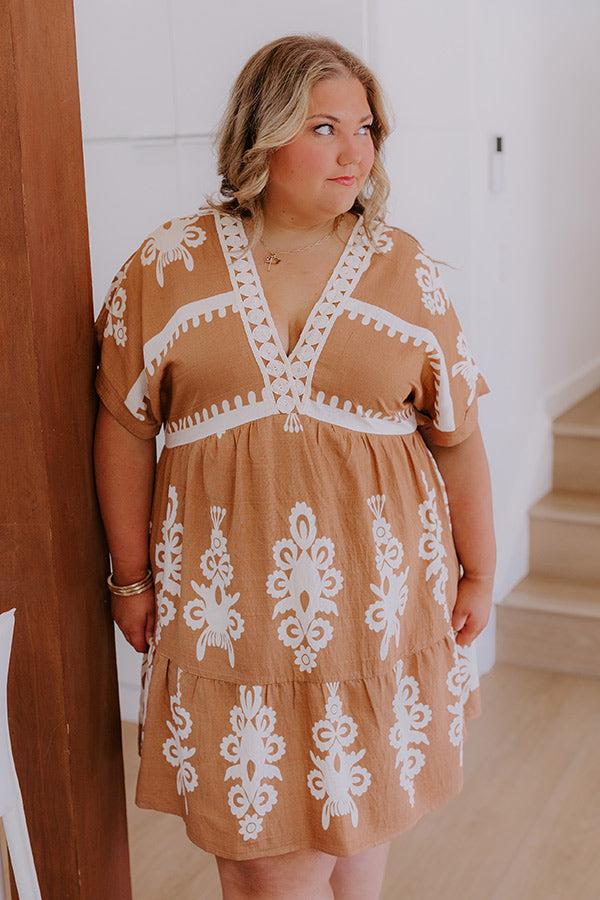 Impressions Resort Chic Mini Dress In Camel Curves