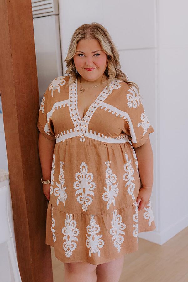 Impressions Resort Chic Mini Dress in Camel Curves