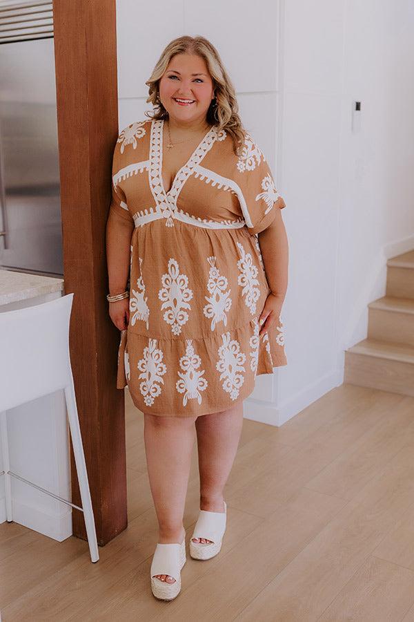 Impressions Resort Chic Mini Dress In Camel Curves