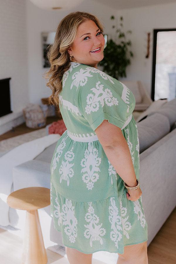 Impressions Resort Chic Mini Dress In Green Curves