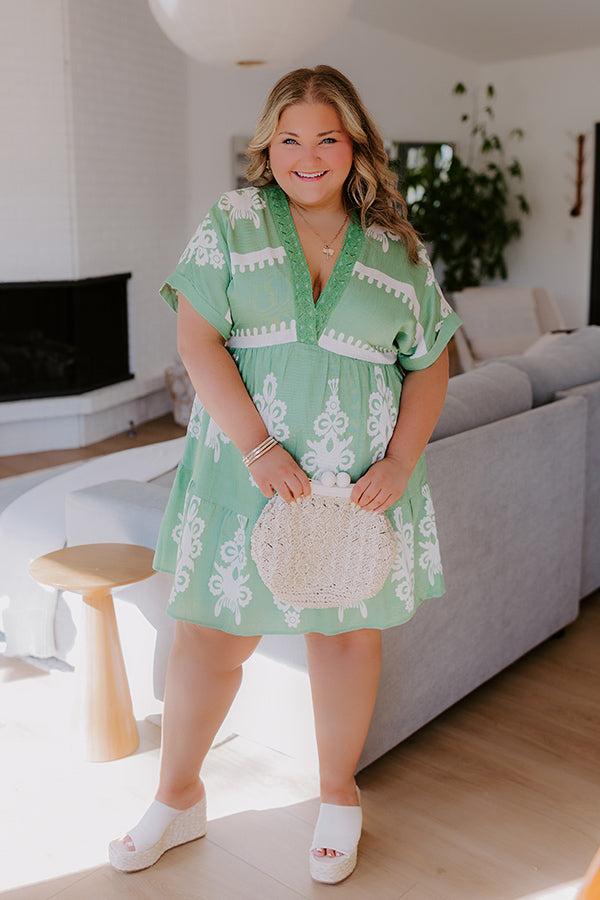 Impressions Resort Chic Mini Dress In Green Curves