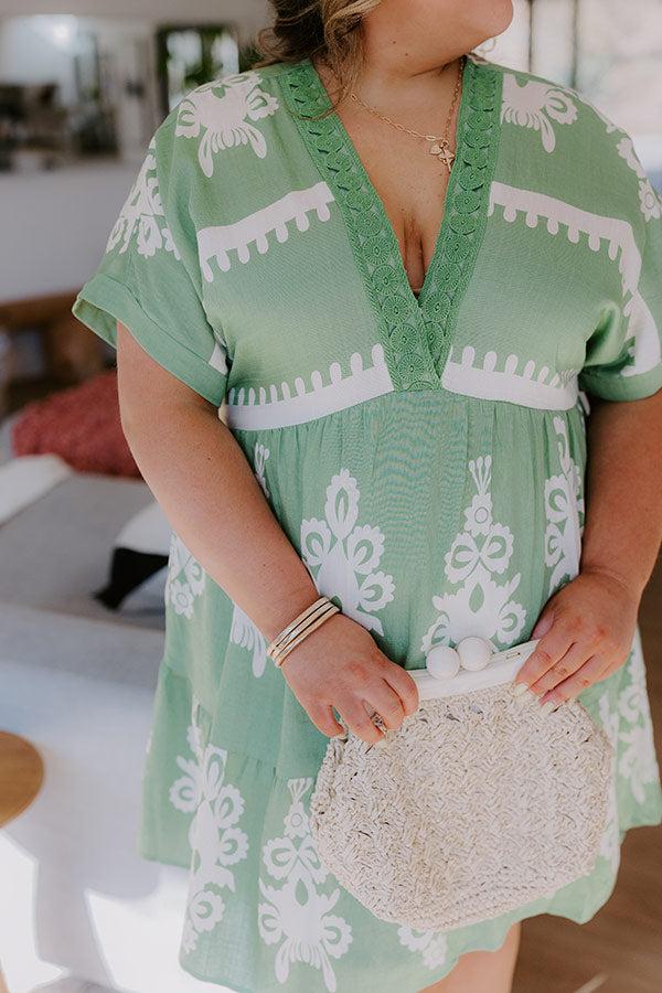 Impressions Resort Chic Mini Dress In Green Curves