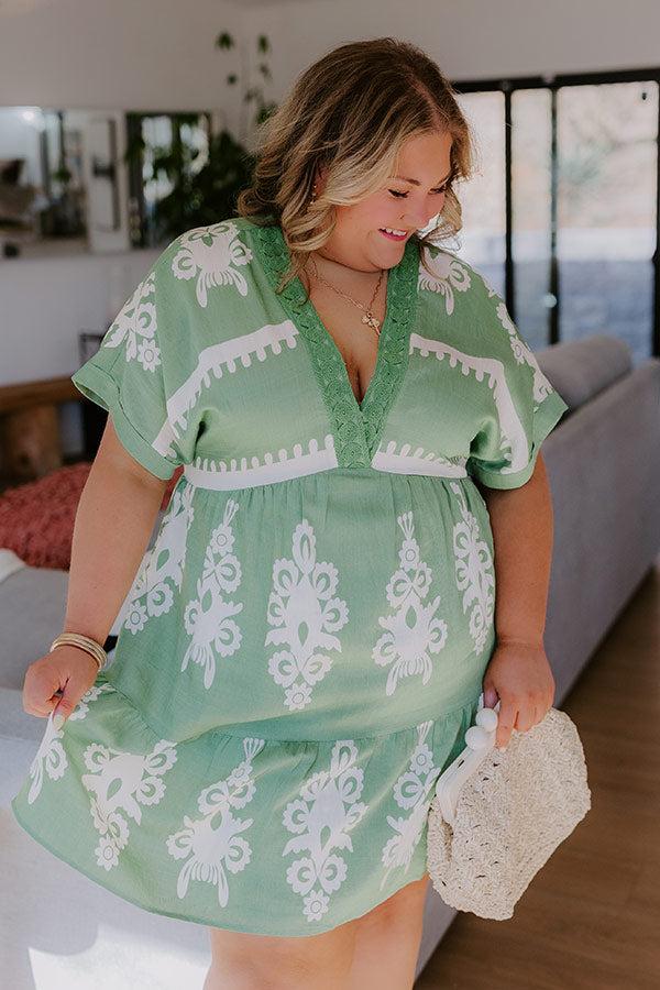 Impressions Resort Chic Mini Dress in Green Curves