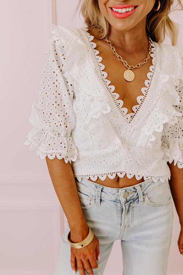 Impressions Romantic Story Eyelet Crop Top