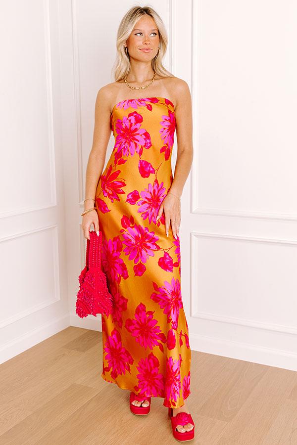 Impressions Rooftop Fiesta Satin Floral Maxi Dress