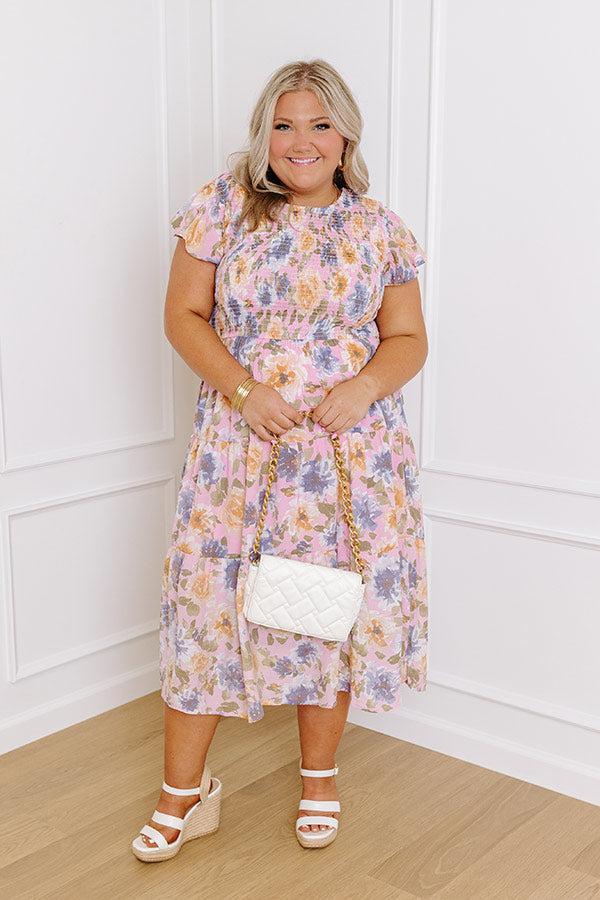 Impressions Rooftop Garden Smocked Midi Curves