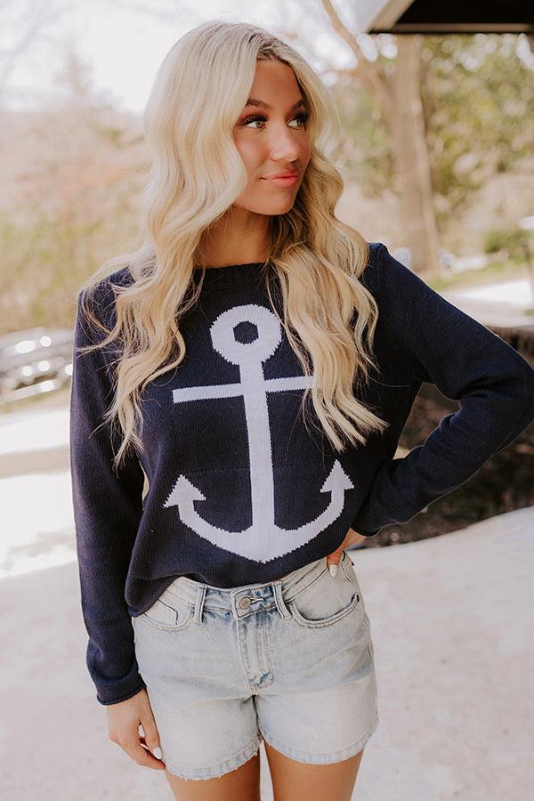 Impressions Sail Away Knit Sweater In Navy