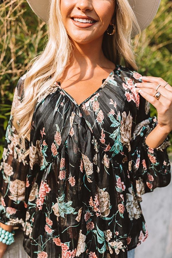 Impressions Sangria Sunrise Babydoll Top In Black