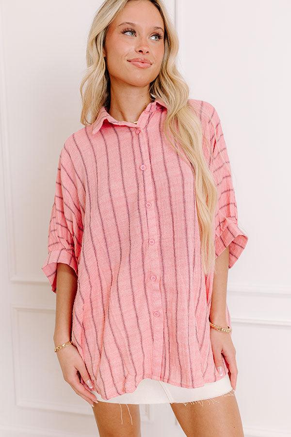 Impressions Sea Breeze Oversized Button Up in Pink