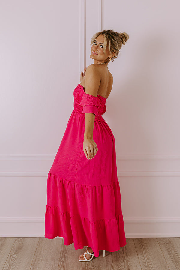 Impressions Seaside Chic Smocked Maxi In Hot Pink