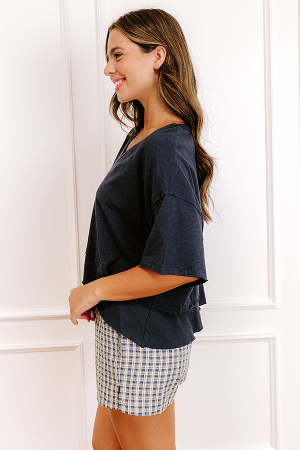 Impressions Simple Sway Oversized Crop Tee In Navy