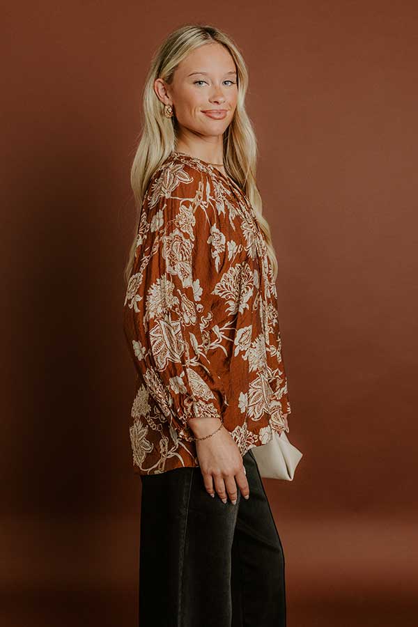 Impressions Simply Charming Floral Top In Camel