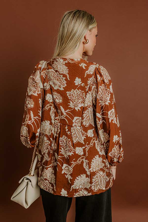 Impressions Simply Charming Floral Top In Camel