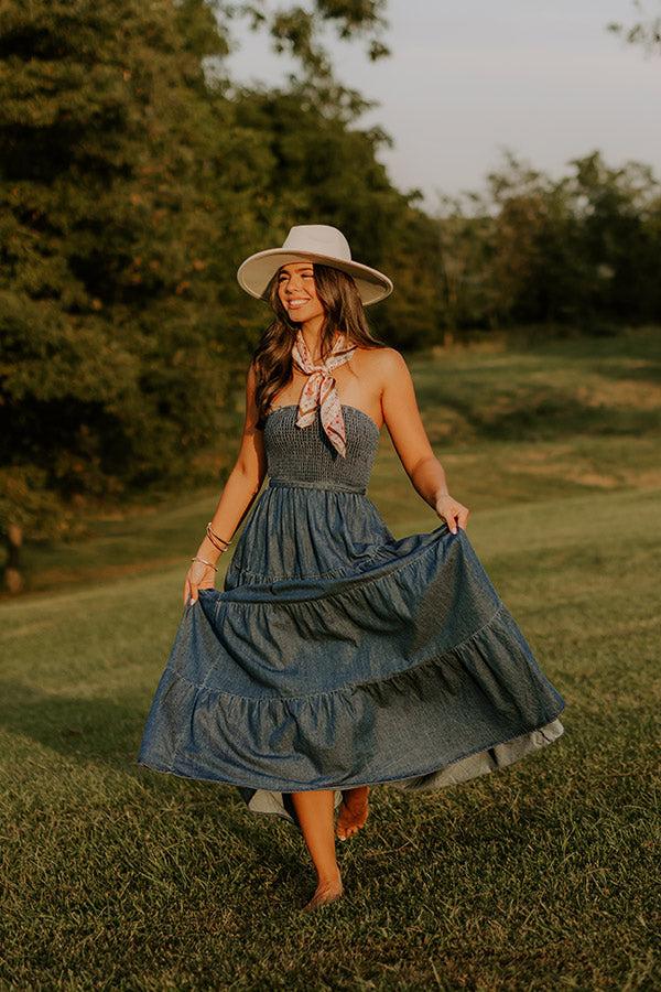 Impressions Skyline Chic Smocked Denim Maxi Dress