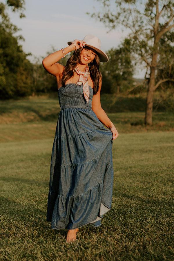 Impressions Skyline Chic Smocked Denim Maxi Dress