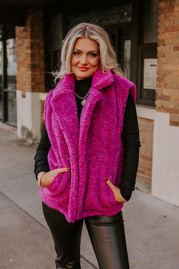 Impressions Snuggle Weather Sherpa Vest In Fuchsia