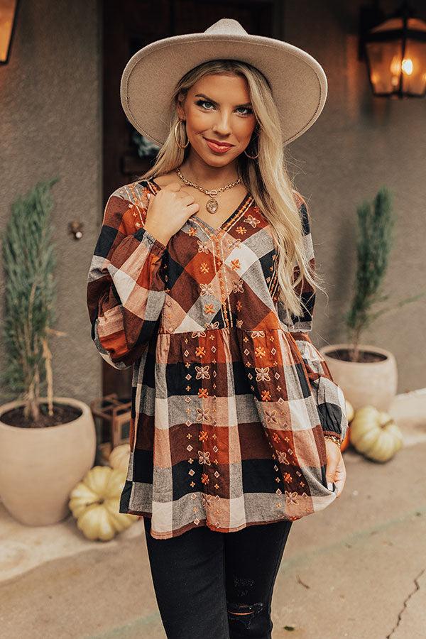 Impressions Steal Away Plaid Embroidered Top