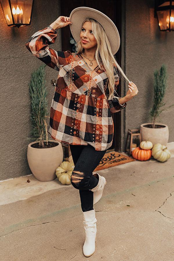 Impressions Steal Away Plaid Embroidered Top