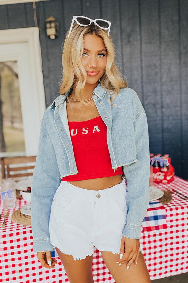 Impressions Subtly In Love Chambray Crop Top