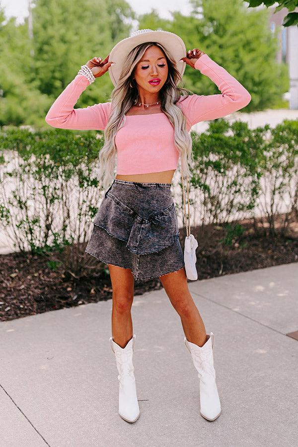 Impressions Summer Of Fun Lace Up Crop Top In Pink