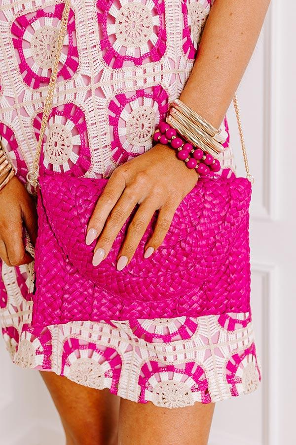 Impressions Sunny Refresh Woven Clutch In Hot Pink