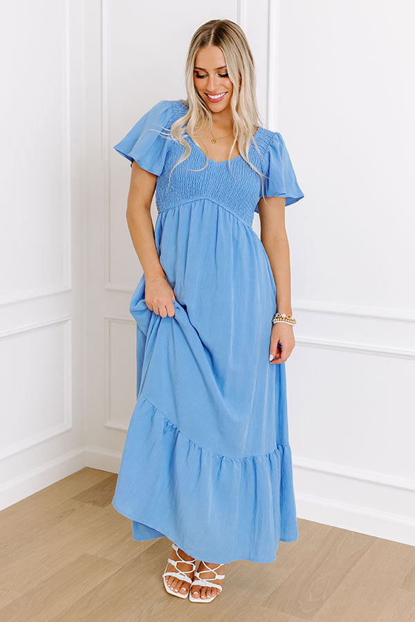 Impressions Sunny Smiles Smocked Maxi In Sky Blue