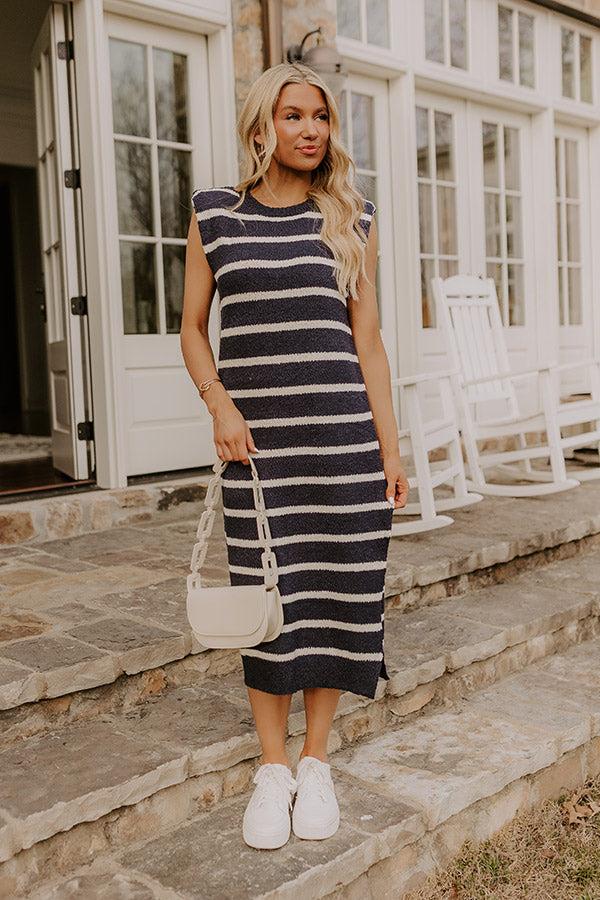 Impressions Sunset Sail Knit Midi Dress In Navy