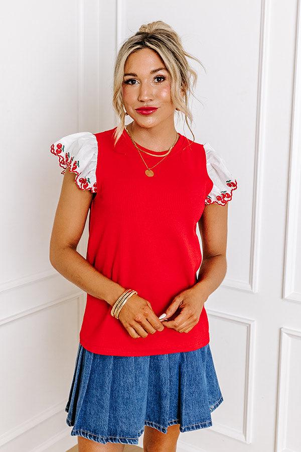 Impressions Sweet Like Cherry Pie Embroidered Top