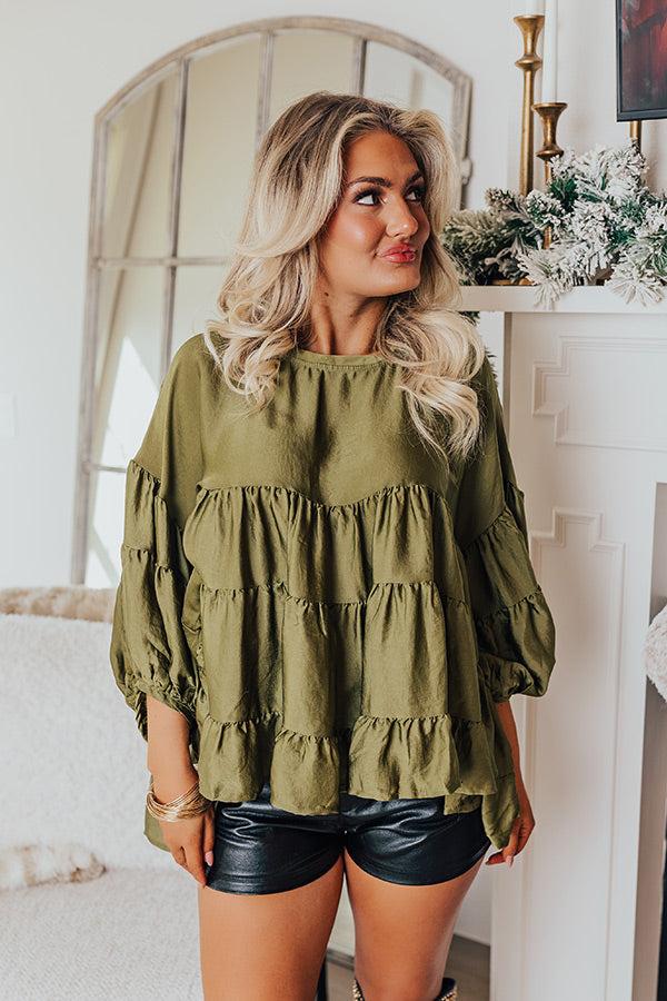 Impressions Swish And Sway Satin Top In Olive