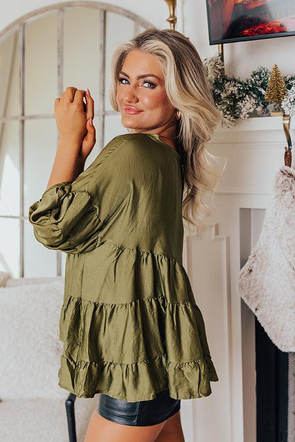 Impressions Swish And Sway Satin Top In Olive