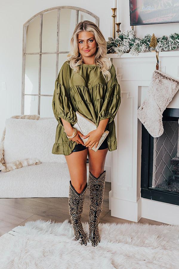 Impressions Swish And Sway Satin Top In Olive