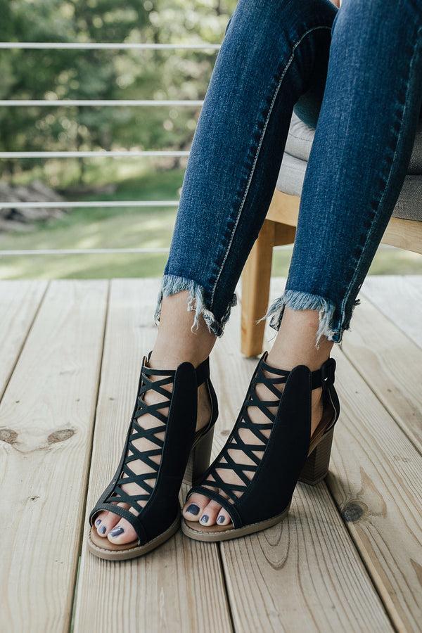 Impressions The Adrianna Peep Toe Bootie In Black