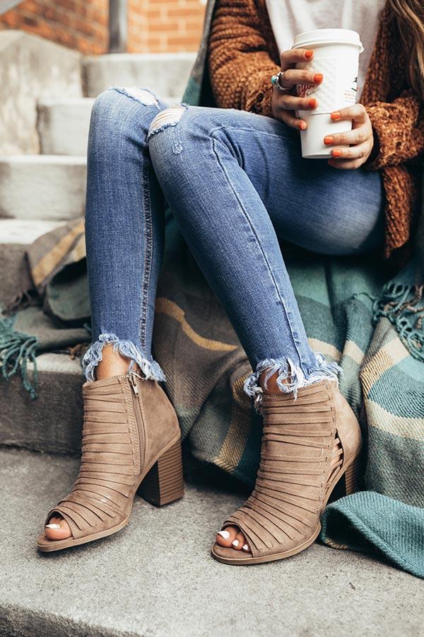Impressions The Charlie Peep Toe Bootie In Taupe