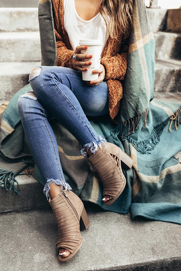 Impressions The Charlie Peep Toe Bootie in Taupe