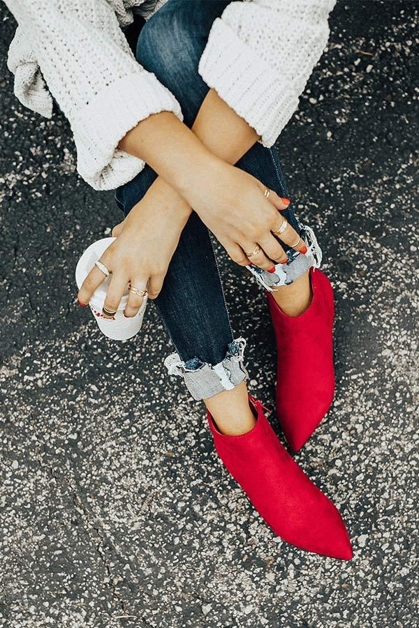 Impressions The Dailey Faux Suede Bootie in Red