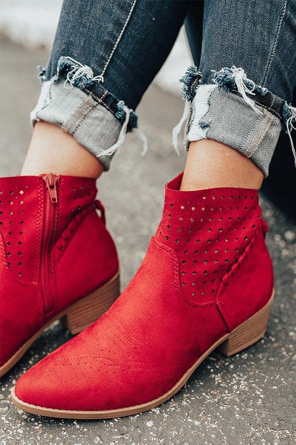 Impressions The Ellis Faux Suede Bootie In Red